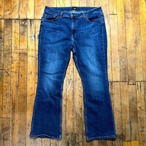 Lee Jeans Womens Size 14 Blue Denim Bootcut High Rise‎ Pocket Medium Wash Preppy